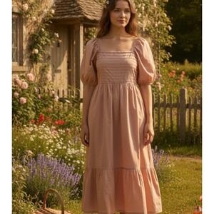 Baevely Size M Dusty Pink Puff Sleeve Midi Dress Regency Cottagecore Coquette